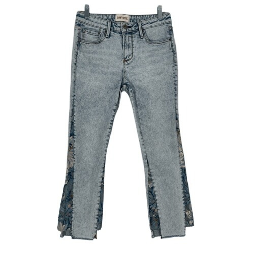 Driftwood Indie Embroidered Flare Crop Jeans Fringe Hem Light‎ Wash Size 26